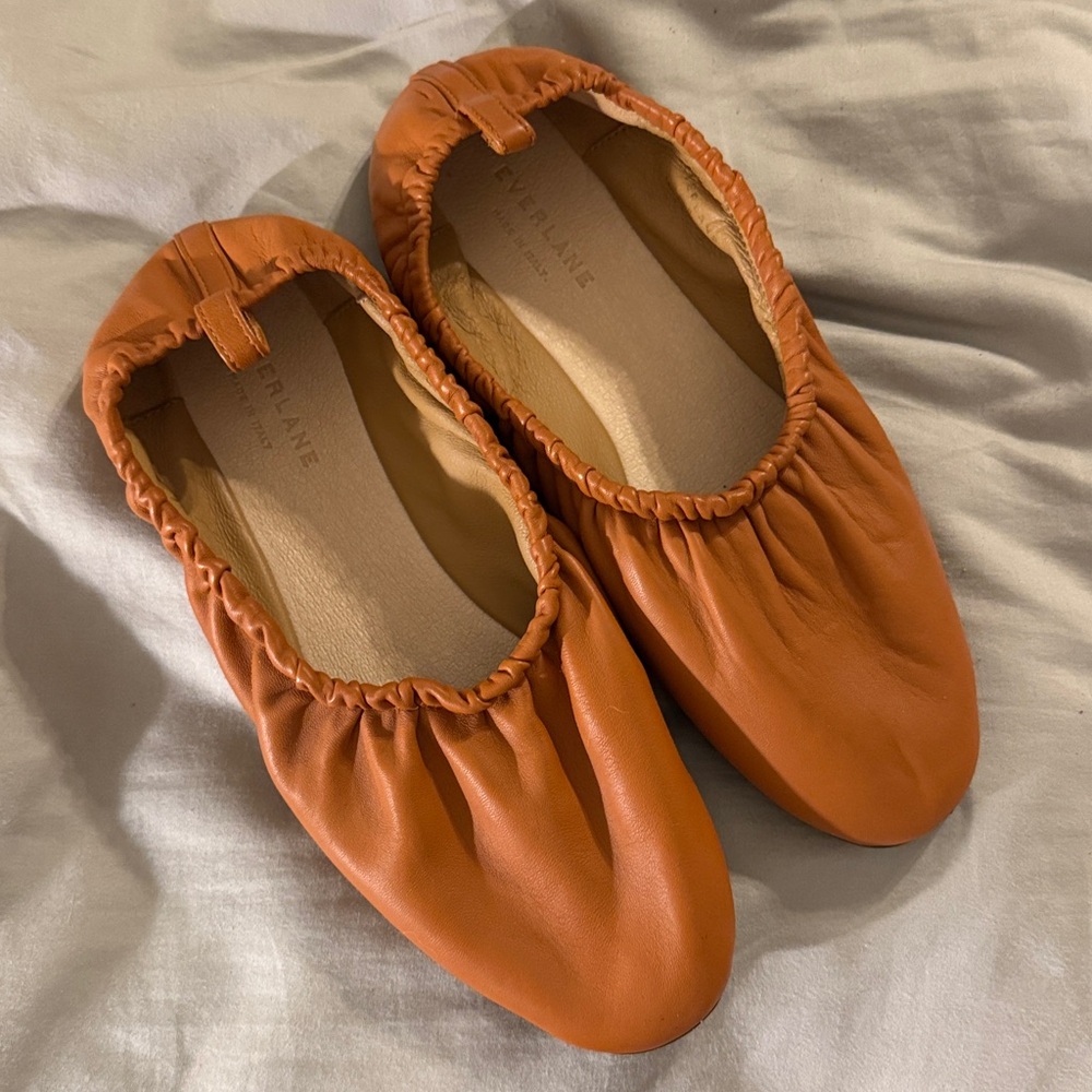 Everlane Terracotta Leather Ballet Scrunch Flats- 8